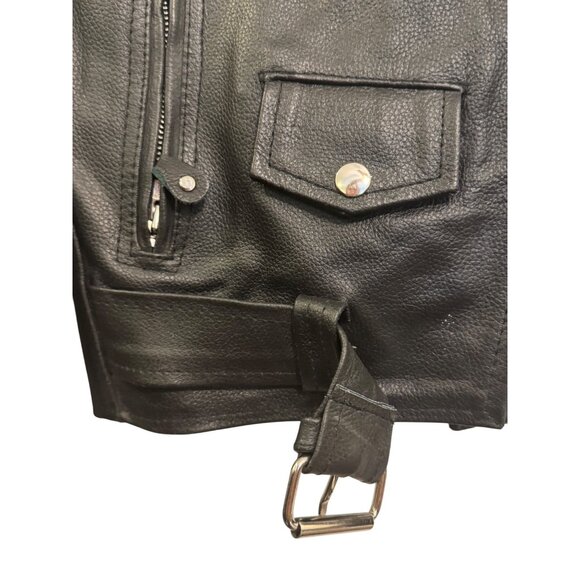 Genuine Leather Black Motorcycle Jacket Small Thinsulate Insulation With Belt & - Picture 6 of 9